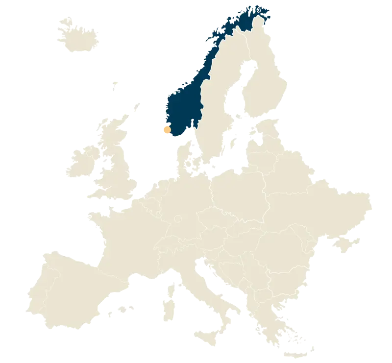 Kart over Norden og Europa, der Norge og Stavanger er markert.