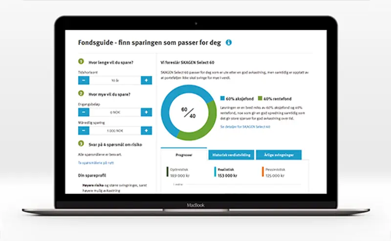 Skjermbilde av elektronisk fondsguide