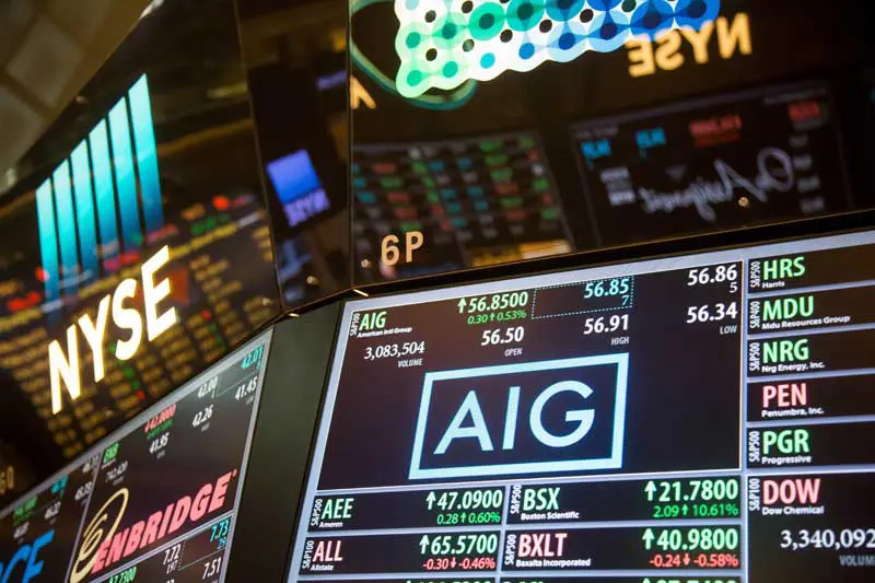 New York Stock Exchange viser udviklingen i AIG aktien.