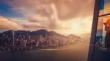 Vy över skyskrapor i Hongkong, Kina