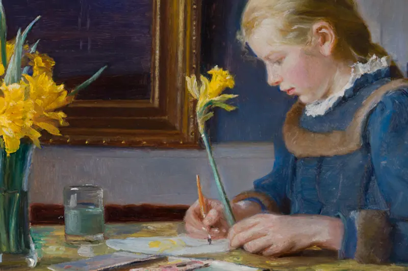 Michael Ancher, En akvarelmalerske, 1896. Bildet er manipulert og tilhører Skagens Kunstmuseer.